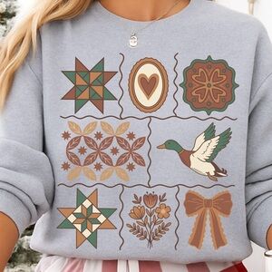 Cottage Core Mallard Sweatshirt- Light Grey